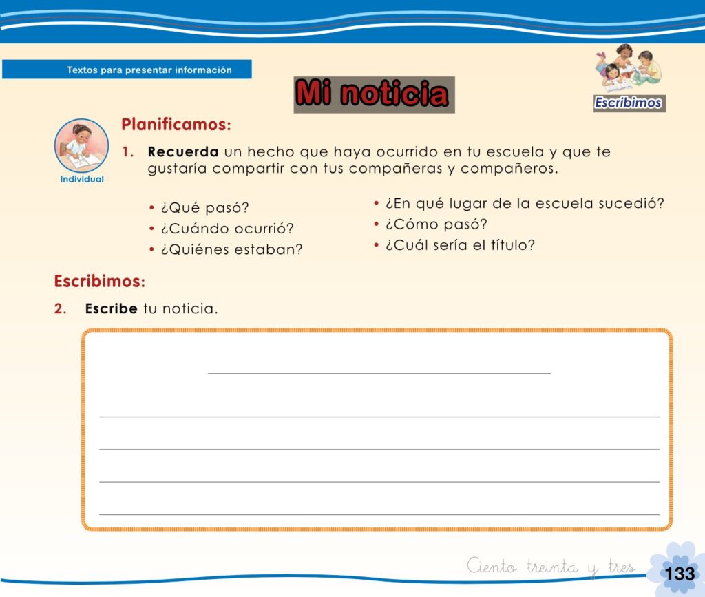 Cuaderno de trabajo – Comunicación – 1 - Página 135 - Contenido informativo Resumido