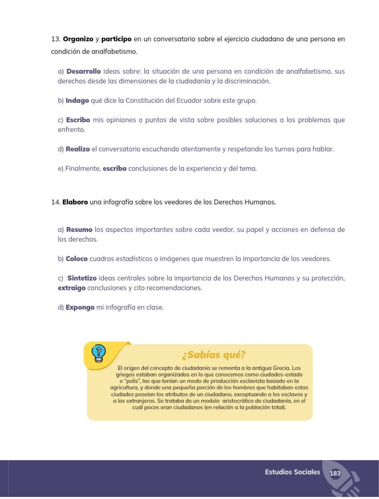 ESTUDIOS SOCIALES - Educación General Básica - Subnivel Supe - Página 184 - Contenido informativo Resumido