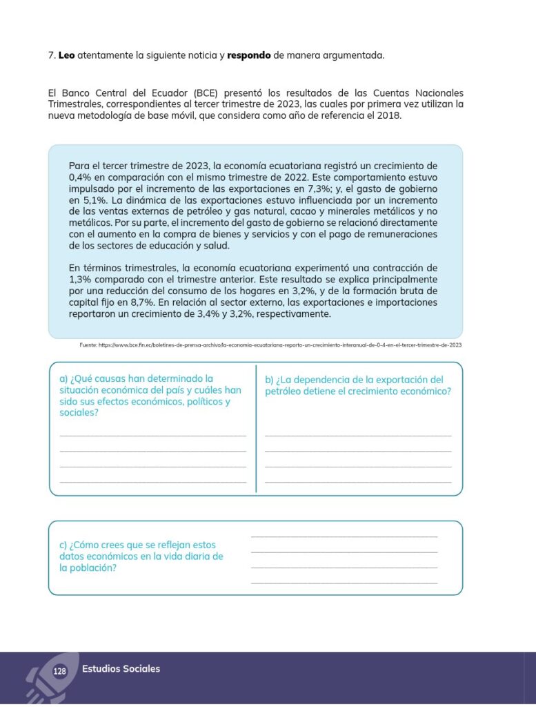 ESTUDIOS SOCIALES – Educación General Básica – Subnivel Supe - Página 129 - Ejercicios Resuelto