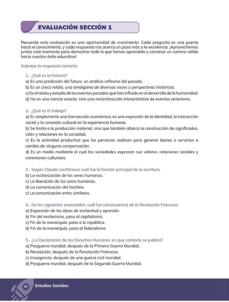 Estudios Sociales – Educación General Básica – Subnivel Supe - Página 77 - Evaluación Resuelto