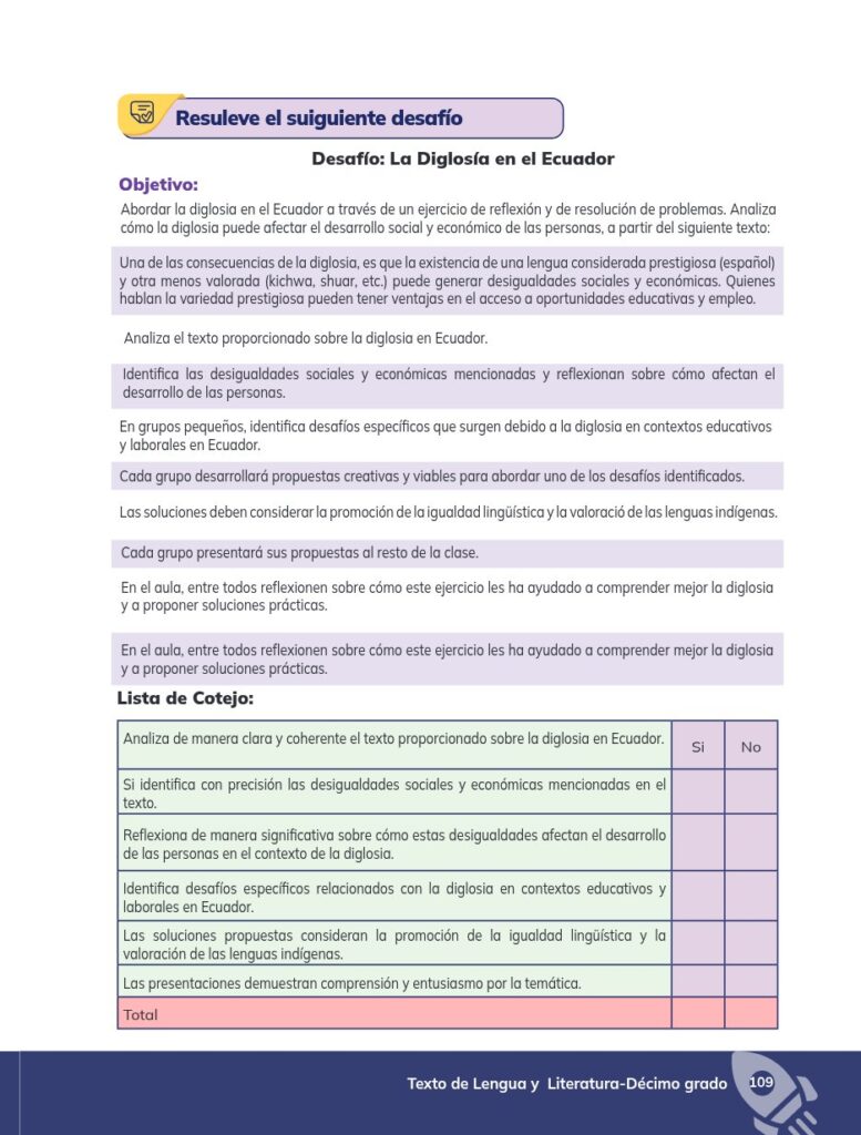 Lengua y Literatura - Educación General Básica - Subnivel Su - Página 110 - Evaluación Resuelto