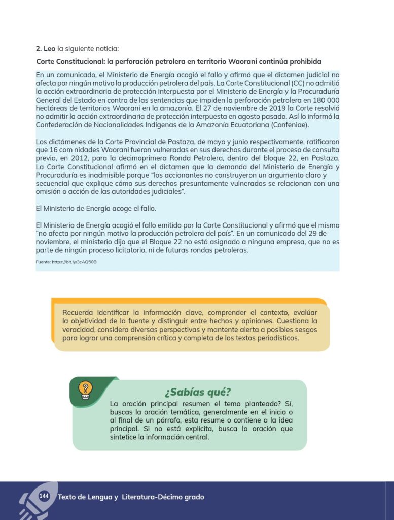 Lengua y Literatura - Educación General Básica - Subnivel Su - Página 145 - Contenido informativo Resuelto