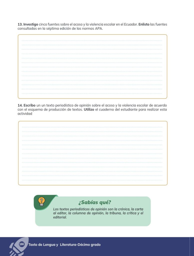 Lengua y Literatura - Educación General Básica - Subnivel Su - Página 167 - Ejercicios Resuelto