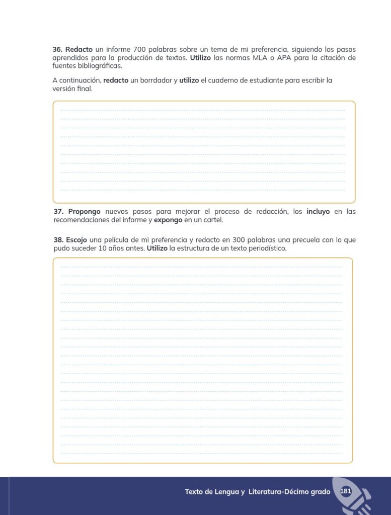 Lengua y Literatura - Educación General Básica - Subnivel Su - Página 182 - Ejercicios Resuelto