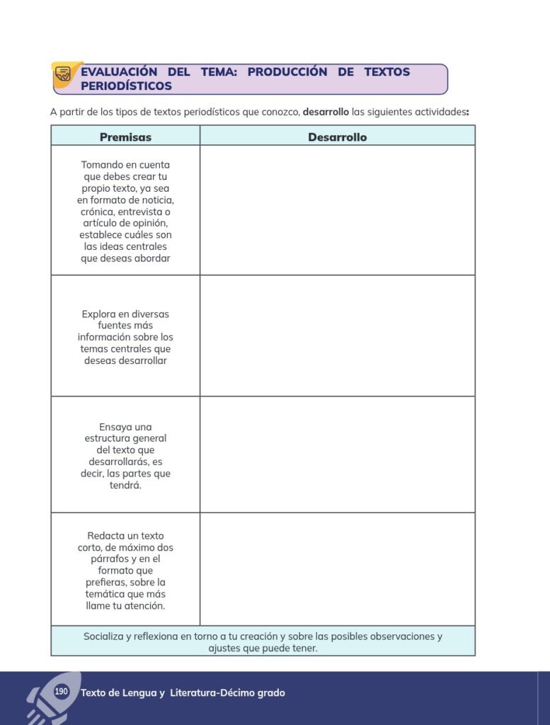 Lengua y Literatura - Educación General Básica - Subnivel Su - Página 191 - Evaluación Resuelto