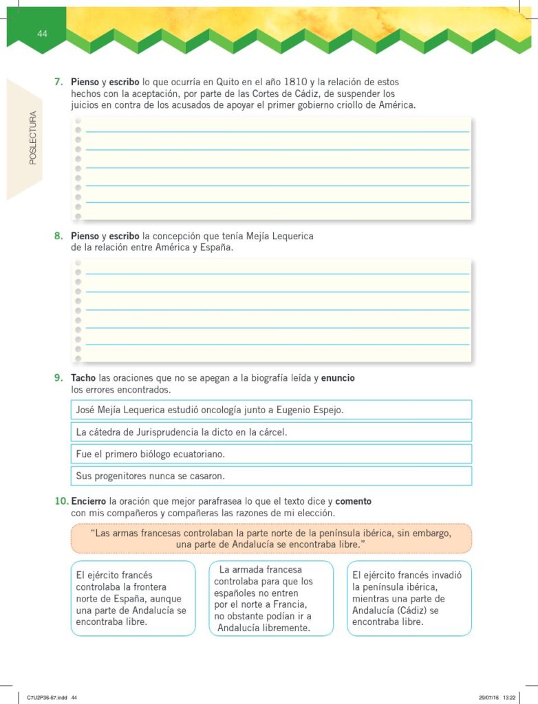 Lengua y Literatura - Educación General Básica - Subnivel Me - Página 45 - Ejercicios Resuelto