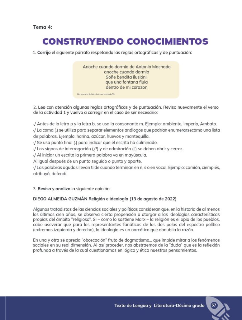 Lengua y Literatura - Educación General Básica - Subnivel Su - Página 58 - Ejercicios Resuelto