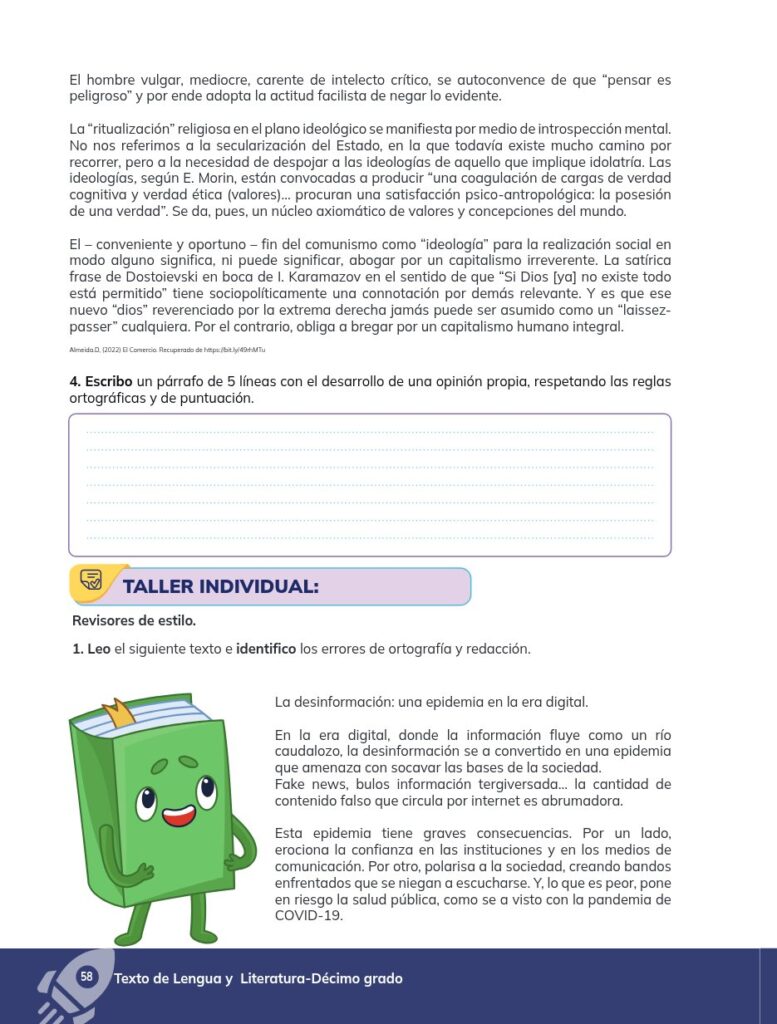 Lengua y Literatura - Educación General Básica - Subnivel Su - Página 59 - Ejercicios Resuelto