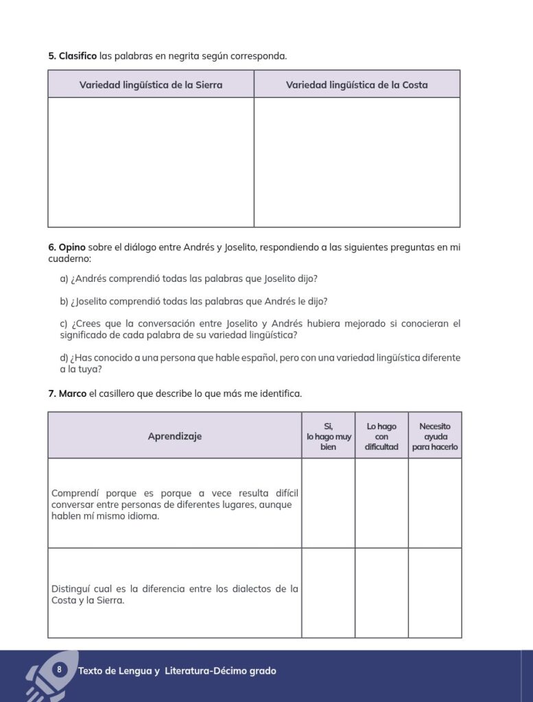 Lengua y Literatura - Educación General Básica - Subnivel Su - Página 9 - Ejercicios Resuelto